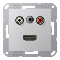 Розетка HDMI+2xRCA+mini-jack Jung А-СЕРИЯ, скрытый монтаж, алюминий, MAA1082AL