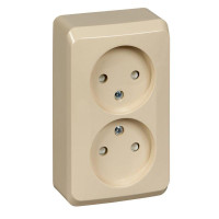 ЭТЮД О/У РОЗЕТКА двойная без заземления со шторками, 16А, 250B, КРЕМОВЫЙ PA16-006K