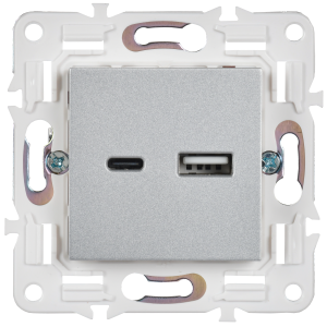 SKANDY Розетка USB A+C 18Вт SK-R13S серебряный IEK
