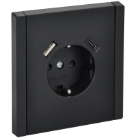 FORTEPIANO Розетка 1-местная с заземлением с защитными шторками винтовое крепление 16А USB AC 18Вт FP147 черный IEK