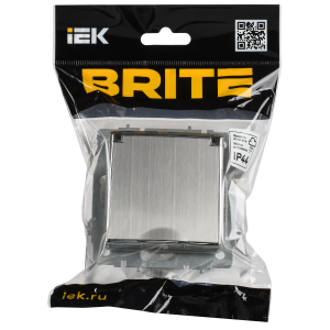BRITE Розетка 1-местная с заземлением с защитными шторками и крышкой 16А IP44 РСбш10-3-44-БрГН металл хромникель IEK
