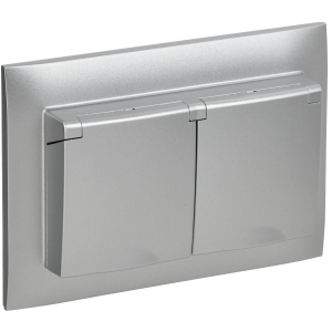 SKANDY Розетка 2-местная и крышкой 16А в сборе IP44 SK-R12S серебряный IEK