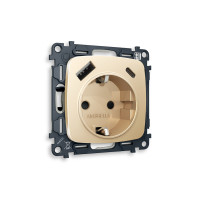 MO610010 Комплект механизма электрической розетки OMEGA Шампань 2USB AC 20W быстрая зарядка сз QUANT OP6100, VM160 AMBRELLA VOLT