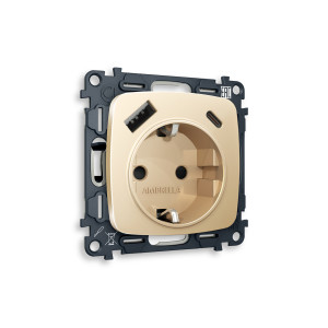 MO610010 Комплект механизма электрической розетки OMEGA Шампань 2USB AC 20W быстрая зарядка сз QUANT OP6100, VM160 AMBRELLA VOLT