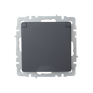 BRITE Розетка 1-местная с заземлением с защитными шторками и крышкой 16А IP20 РСбш10-3-БрГ графит IEK