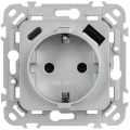 FLITE Розетка 1-местная с заземлением с защитными шторками 16А с USB A+C 20Вт безвинтовое крепление РСЮшс11-1-ФлА алюминий IEK