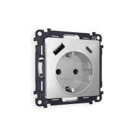 MA410010 Комплект механизма электрической розетки ALFA Серебро глянец 2USB AC 20W быстрая зарядка сз QUANT AP4100, VM160 AMBRELLA VOLT