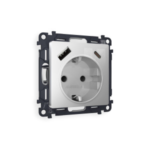 MA410010 Комплект механизма электрической розетки ALFA Серебро глянец 2USB AC 20W быстрая зарядка сз QUANT AP4100, VM160 AMBRELLA VOLT
