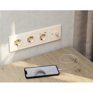 MA331010 Комплект механизма розетки ALFA Бежевый матовый 2USB AC 20W быстрая зарядка QUANT AP3310, VM177 AMBRELLA VOLT