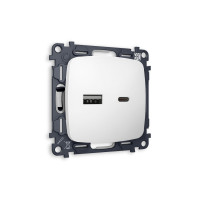 MO131010 Комплект механизма розетки OMEGA Белый матовый 2USB AC 20W быстрая зарядка QUANT OP1310, VM177 AMBRELLA VOLT