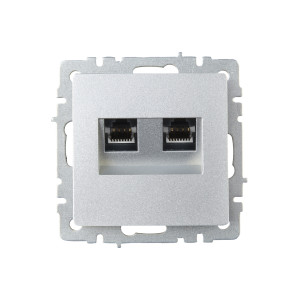 BRITE Розетка компьютерная двойная RJ45 кат.6 РК11-2-БрА алюминий IEK