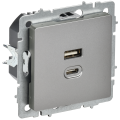 BRITE Розетка USB A+C 45Вт высокоскоростная зарядка РЮ11-2-БрС сталь IEK