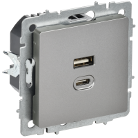 BRITE Розетка USB A+C 45Вт высокоскоростная зарядка РЮ11-2-БрС сталь IEK