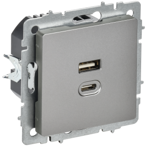 BRITE Розетка USB A+C 45Вт высокоскоростная зарядка РЮ11-2-БрС сталь IEK