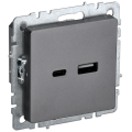 BRITE Розетка USB A+C 18Вт РЮ11-1-БрС сталь IEK