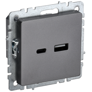 BRITE Розетка USB A+C 18Вт РЮ11-1-БрС сталь IEK
