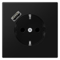 Розетка с USB Jung LS 990, скрытый монтаж, с заземлением, черный матовый, LS1520-18ASWM