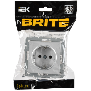 BRITE Розетка 1-местная с заземлением без защитных шторок 16А безвинтовое крепление РС21-1-0-БрА алюминий IEK