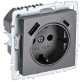 BRITE Розетка 1-местная с заземлением с защитными шторками 16А с USB AC 18Вт РЮш11-1-БрС сталь IEK