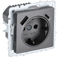 BRITE Розетка 1-местная с заземлением с защитными шторками 16А с USB AC 18Вт РЮш11-1-БрС сталь IEK