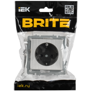BRITE Розетка 1-местная с заземлением с защитными шторками 16А РС14-1-0-БрГН металл хромникель IEK