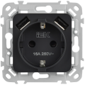 FLITE Розетка 1-местная с заземлением с защитными шторками 16А с USB AA 3,1А безвинтовое крепление РСЮша11-1-ФлЧ черный IEK