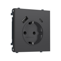 MS910010 Комплект механизма электрической розетки SIGMA Графит Мягкое касание 2USB AC 20W быст. зар. сз сш 16A-250V QUANT PRO SP9100, PR160