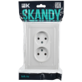SKANDY Розетка 2-местная без заземления без защитных шторок для плоской вилки 10А SK-R03W стекло арктический белый IEK