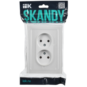 SKANDY Розетка 2-местная без заземления без защитных шторок для плоской вилки 10А SK-R03W стекло арктический белый IEK