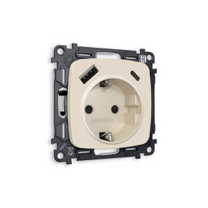 MO330010 Комплект механизма электрической розетки OMEGA Бежевый матовый 2USB AC 20W быстрая зарядка сз QUANT OP3300, VM160 AMBRELLA VOLT