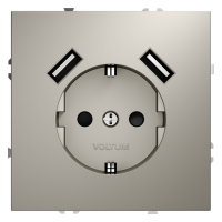 Розетка встраиваемая VOLTUM S70 с заземлением и защитными шторками, 16А, с USB, A+A, (кашемир)