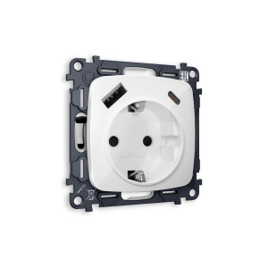 MO110010 Комплект механизма электрической розетки OMEGA Белый глянец 2USB AC 20W быстрая зарядка сз QUANT OP1100, VM160 AMBRELLA VOLT