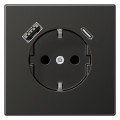 Розетка с USB Jung LS METAL, скрытый монтаж, с заземлением, антрацит, AL1520-15CAAN-L