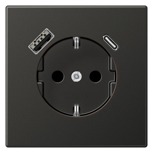 Розетка с USB Jung LS METAL, скрытый монтаж, с заземлением, антрацит, AL1520-15CAAN-L