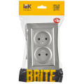 BRITE Розетка 2-местная без заземления с защитными шторками 10А в сборе РСш12-2-БрС сталь IEK