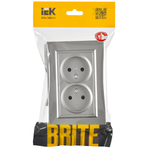 BRITE Розетка 2-местная без заземления с защитными шторками 10А в сборе РСш12-2-БрС сталь IEK