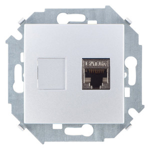 Розетка компьютерная RJ45 Simon SIMON 15, скрытый монтаж, алюминий, 1591563-033