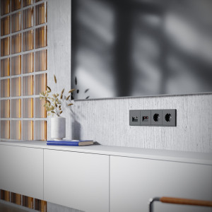 Розетка телевизионная встраиваемая VOLTUM S70 TVRJ45 кат. 6, черный матовый