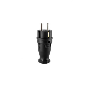Вилка прямая с заземлением влагозащищенная 2P+PE 230V 16А IP44, черная, каучук DYNEL