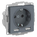 ATLASDESIGN РОЗЕТКА 16А c 2 USB A+A, 5В/2,4А, 2х5В/1,2А, механизм, ГРИФЕЛЬ ATN000730