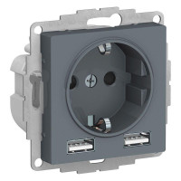 ATLASDESIGN РОЗЕТКА 16А c 2 USB A+A, 5В/2,4А, 2х5В/1,2А, механизм, ГРИФЕЛЬ ATN000730