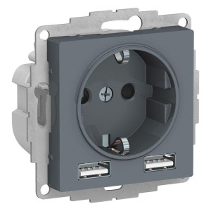 ATLASDESIGN РОЗЕТКА 16А c 2 USB A+A, 5В/2,4А, 2х5В/1,2А, механизм, ГРИФЕЛЬ ATN000730