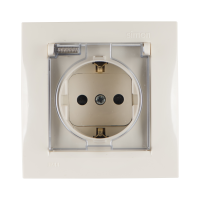Розетка 1-м СП Simon15 16А IP44 250В с заземл. Schuko защ. шторки с крышкой винт. клеммы сл. кость Simon 1590450-031