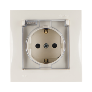 Розетка 1-м СП Simon15 16А IP44 250В с заземл. Schuko защ. шторки с крышкой винт. клеммы сл. кость Simon 1590450-031