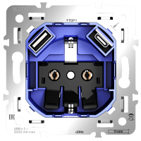 Механизм розетки с заземлением и защитными шторками 16А, с USB AC, S70