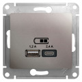 GLOSSA USB РОЗЕТКА А+С, 5В/2,4А, 2х5В/1,2А, механизм, ПЛАТИНА GSL001239