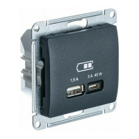 GLOSSA USB РОЗЕТКА A  тип-C 45Вт высокоскор.заряд. QC, PD, механизм, АНТРАЦИТ GSL000729