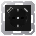 Розетка с USB Jung A 500, скрытый монтаж, с заземлением, черный матовый, A1520-15CASWM