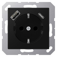 Розетка с USB Jung A 500, скрытый монтаж, с заземлением, черный матовый, A1520-15CASWM
