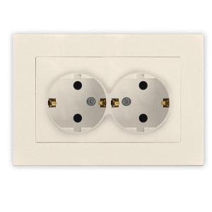 Розетка 2-м СП Афина 16А IP20 с заземл. в сборе сл. кость ivory Universal A0128-I